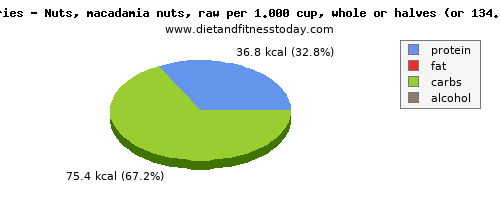 water, calories and nutritional content in macadamia nuts